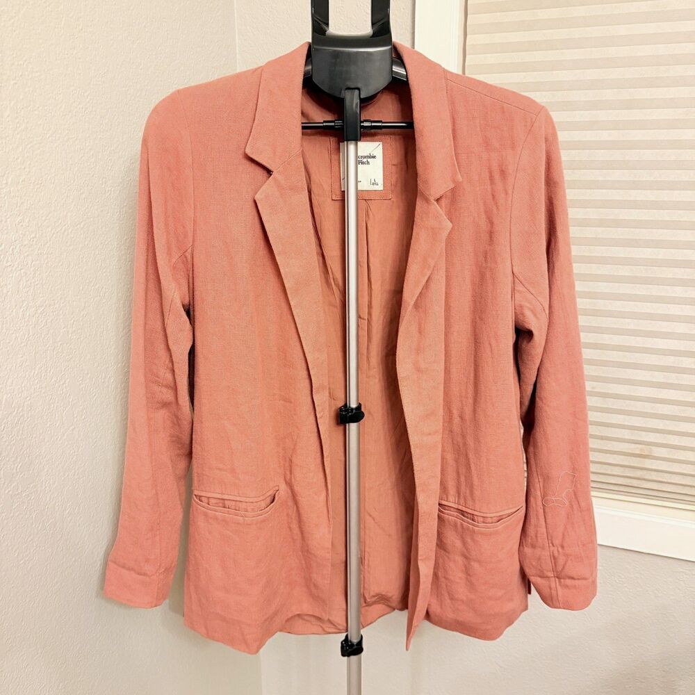 Abercrombie & Fitch Linen Blend Open Front Blazer Jacket Mauve Pink Women's Lg